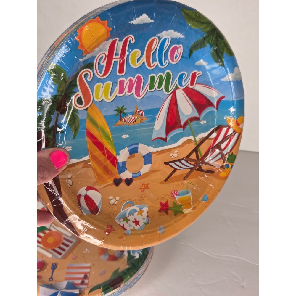 Hello Summer Beach Themed Disposable Paper Plates 2 Sets of‎ 20 Tropical Party